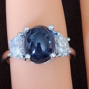 18kt 5.61ct  Diamond Sapphire Half Moon Diamonds Art Deco Engagement Ring